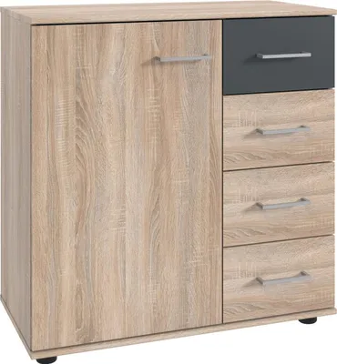 Produktbild von Kommode Taiga Sideboard 4 Schubladen 81x41x83cm Farbe wählbar,Eiche Sägerau / graphit