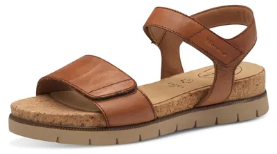 Produktbild von Tamaris Damen Wide Fit Damen Sandalen flach aus Leder mit Klettverschluss, braun