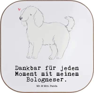 Produktbild von Mr. & Mrs. Panda Untersetzer für Gläser Bologneser Moment - Weiß - Geschenk, Tasse, Glas, Coaster, gläseruntersetzer, Tischuntersetzer