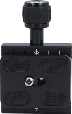 Productafbeelding van Snelspanklem voor een 50 mm camerastatiefplaat, gemaakt van een Arca-aluminiumlegering, met 3 waterpassen en een schroefdraad van 3/8 tot 1/4 inch
