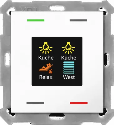 Image de MDT KNX 55 x 55 mm Bouton-poussoir Light quadruple avec écran couleur et capteur de température blanc pur, 1 pièce.