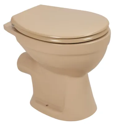 Produktbild von sanicomfort Stand-WC Beige Matt – Spülrandlos, Tiefspüler, waagerechter Abgang, mit WC-Sitz mit Absenkautomatik
