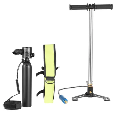 Imagen del producto de VEVOR, botella de buceo portátil de 0,5 L, tanque de oxígeno para buceo, permite respirar bajo el agua durante 5-10 minutos, profundidad de buceo de 30 metros, tanque de aire recargable para snorkel con bomba