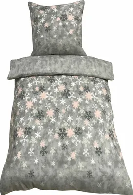 A bedding set with a snowflake pattern.