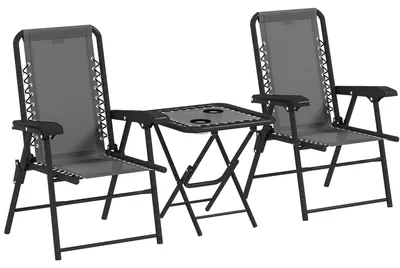 Obrázek produktu pro Sada do zahrady (stůl a dvě židle) – skládací sada | Barva: tmavě šedá | Rozměry: 61 x 65 x 91 cm