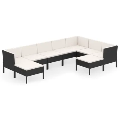 Image de vidaXL Ensemble de salon de jardin 9 pièces avec coussins Poly rotin noir