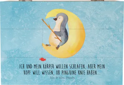 Produktbild von Mr. & Mrs. Panda Geschenkbox Pinguin Mond 22 x 15 cm - Eisblau - Geschenk, Neugierig, Süßigkeiten, schmuckbox, Pinguine, Angel, fotobox, schatztruhe, Schatulle
