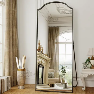 Immagine prodotto di Specchio a figura intera, forma ad arco, 165 x 60 cm, colore nero, con supporto per l'appensione, realizzato in vetro di sicurezza
