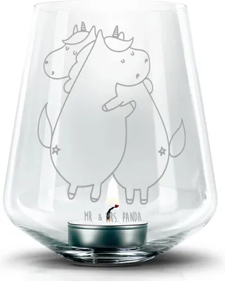 Produktbild von Mr. & Mrs. Panda Laterne Einhorn Mitteilung - Transparent - Geschenk, Ehe, Unicorn, Valentinstag, Kerzenhalter Glas, Spruch, gravur, Windlicht, Liebe, Teelichthalter