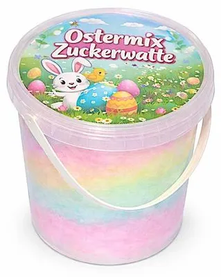 Produktbild von Ostermix Zuckerwatte – Bunte Frühlings Edition im Eimer | 4 fruchtige Sorten | Perfekt als Ostergeschenk & Mitbringsel | 50g