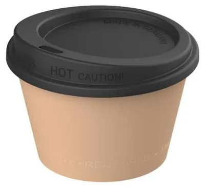 Obrázek produktu pro Kelímek na kávu "ToGo" 100 ml bez BPA - chuťově neutrální opakovaně použitelný kelímek - 100% recyklovatelný kelímek na kávu s bezpečným uzávěrem - odolný hnědý/černý