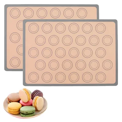 2er-Set Silikon-Backmatten für Macarons, BPA-frei, grau/beige