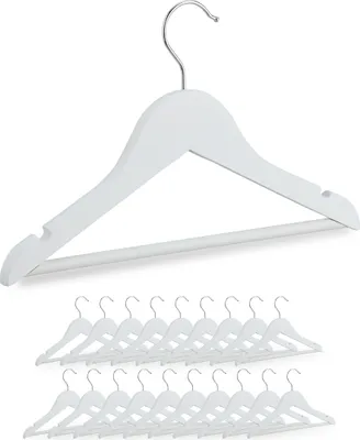Produktbild von Relaxdays Kinderkleiderbügel, 20er Set, Holz Kleiderbügel, Baby und Kinder, drehbarer Haken, mit Steg & Kerben, weiß