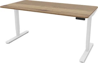 Produktbild von ASSMANN Elektrisch höhenverstellbarer Schreibtisch Y-Line Curved Eiche Tabak Weiß, 160x70cm, Memoryfunktion, 2-fach-Motorik