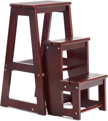 Produktbild von GOPLUS Hockerleiter aus Kiefernholz, Leiterstuhl 3 Stufen, Tritthocker Klappbar, Trittstuhl Braun, Trittleiter Haushaltsleiter Holztreppen, Farbwahl (Braun)
