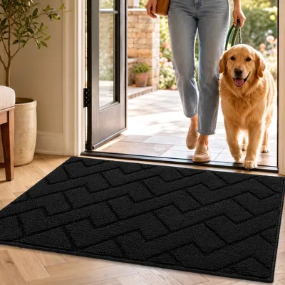 Zdjęcie produktu dla Mata podłogowa, czarna, 50x80 cm, do użytku wewnątrz i na zewnątrz, nadająca się do prania, wodoodporna, antypoślizgowa, chroniąca przed brudem, dywanik