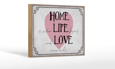 Produktbild von Holzschild Spruch 18x12cm Home Life Love never ends