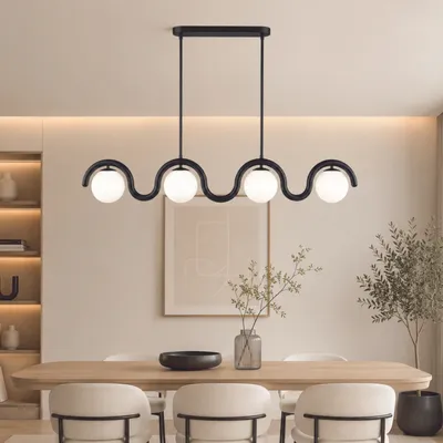 Image de Opviq, suspension moderne, noire, Ø15, 110 x 17 x 70 cm, 4 douilles E27, indice de protection IP20