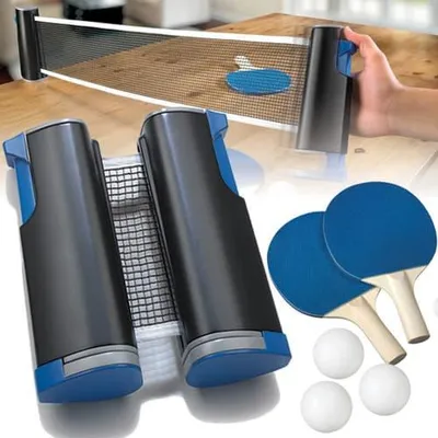 Image de Kit de tennis de table portable UNIQ avec filet extensible, 2 raquettes et 3 balles