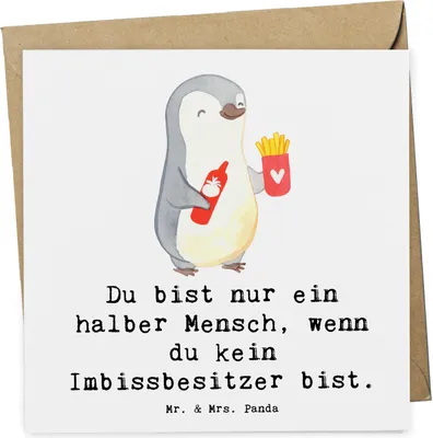 Produktbild von Mr. & Mrs. Panda Glückwunschkarte Imbissbesitzer Herz - Weiß - Geschenk, Witzig, anlasskarte, doppelkarte, Imbissverkäufer, Grußkarte, Lustig, Pommesliebe, faltkarte