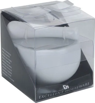 Obrázek produktu pro Excellent Houseware Witte Bijzel met Stamper van Porselein 11x10 cm Kruiden Specerijen Vermalen
