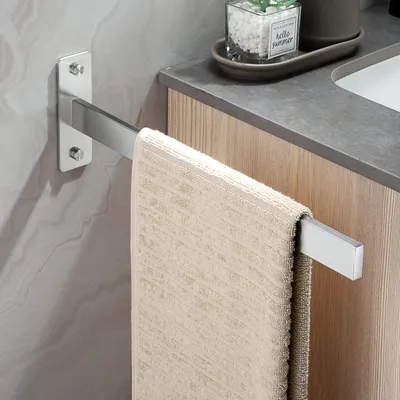 Image de Porte-serviettes à percer, fixation murale, barre en acier inoxydable, support rectangulaire, porte-serviettes mural pour salle de bains et cuisine, argenté, 1,38 cm