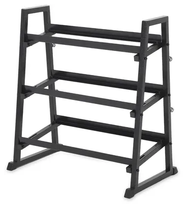 Produktbild von Verstellbarer Hantelständer - 3 Ebenen - Tragkraft 590 kg - H-Rahmen - Für Kurzhanteln, Kettlebells, Langhanteln und Hantelscheiben - Schwarz