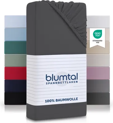 Produktbild von Blumtal Basics Spannbettlaken Topper 140x200cm Jersey - 100% Baumwolle Bettlaken  - Anthrazit