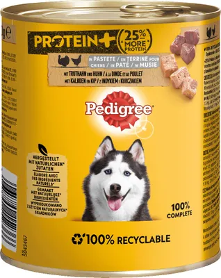 Produktbild von PEDIGREE® Dose Protein+ in Pastete mit Truthahn und Huhn 800g