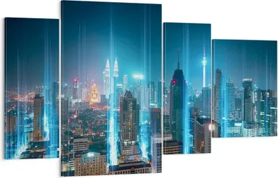 Produktbild von Bild auf Leinwand - Leinwandbild - Stadt Nacht Straße - 120x70cm - Wand Bild - Wanddeko - Leinwanddruck - Bilder - Kunstdruck - Wanddekoration - Leinwand bilder - Wandkunst - DL120x70-3903