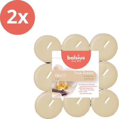Imagen del producto de Bolsius - True Scents - Velas aromáticas en forma de té - 18 unidades por paquete - Vainilla - Paquete económico - 36 unidades - 2 paquetes
