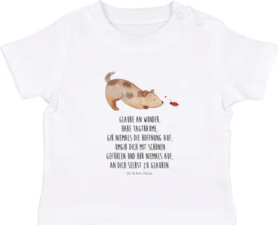 Produktbild von Mr. & Mrs. Panda Babyshirt Hund Marienkäfer 0. - 6. Monat - Weiß - Geschenk, Kinder Top, Zuversichtlich,  T-Shirt, Sprüche, Baumwolle Baby Shirt, Positiv, Organic