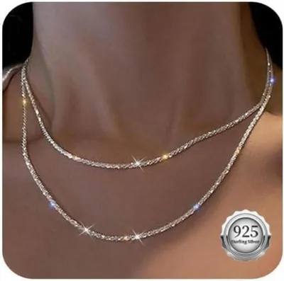 Produktbild von Kenivira Silber Kette Layered Halsketten Dainty Choker Shine Schmuck