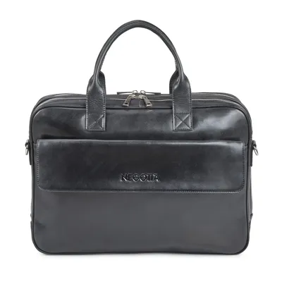 Image de Negotia Orden Cuir Véritable Sac pour Ordinateur Portable Homme 15,6 Pouces Noir – Sacoche avec Compartiment Rembourré, Sac Bandoulière / Business