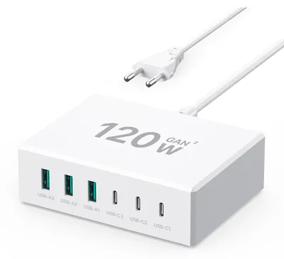 Obrázok produktu pre USB-C nabíjačka 120 W, nabíjací dok s 6 portami USB-C a technológiou PD