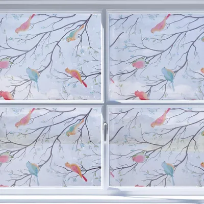 Glasfolie bunt Vögel Äste 45x300 cm statisch UV-Schutz