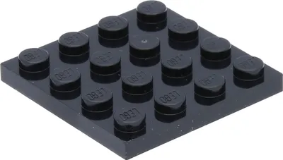 A black LEGO plate with 16 studs.