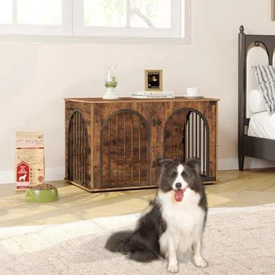 Produktbild von Hundekennel, weiß-braun, 100 cm, 3 Türen, Holz, für mittelgroße Hunde, Hundebox