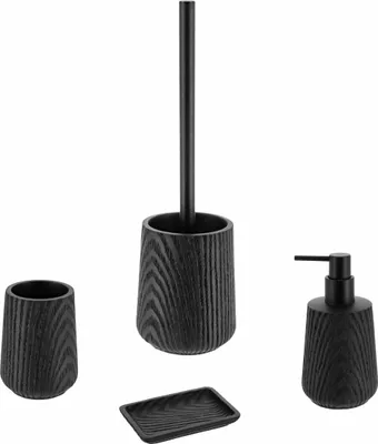 Produktbild von TENDANCE | Badezimmerzubehör - Badausstattung - Badset - aus Polymerharz - schwarz - 4er Set - Badezimmerset