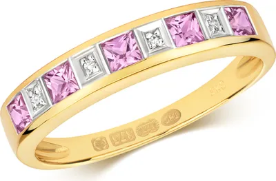 Produktbild von Funkelndes Feuer Eleganter 9 Karat (375) Gold Halb Eternity Diamant Ring Brillant-Schliff H - PK mit rosa Saphir, 53 (16.9); TRS290699KYRSM
