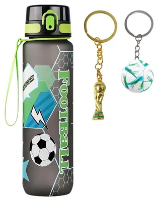 Imagen del producto de Botella de agua para fútbol, 1 litro, sin BPA, con llavero, a prueba de fugas, ideal para deportes