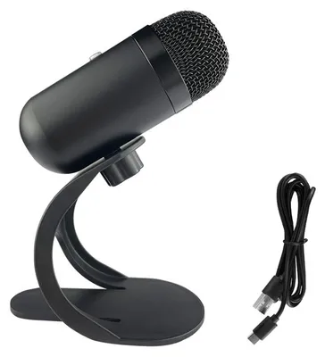 Productafbeelding van USB-computer microfoon, 360° omnidirectionele geluidsopname, bedrade computer microfoon met statief en indicatorlampje, geschikt voor live streaming en gaming