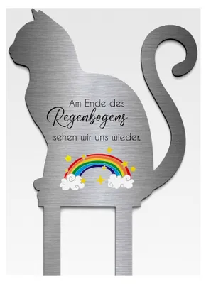 Produktbild von Edelstahl Grabstecker Katzenfigur - Blumenstecker - Gartenstecker Katze | Personalisiert, wetterfest | Tiergrab Katzengrab Deko | Katzenandenken