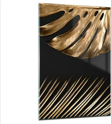 Produktbild von Bilder auf glas - Einteilig - Golden Blatt Monstera - 80x120cm - Glasbilder - Wandbilder - Bilder - zum Aufhängen bereit - Wanddekoration aus Glas - Glas Bilder - Wandbild auf Glas - GPA80x120-5028
