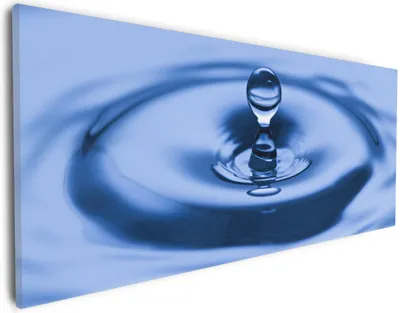 Produktbild von Wallario Premium Leinwandbild Wassertropfen im blauen Wasser in Größe 30 x 75 cm