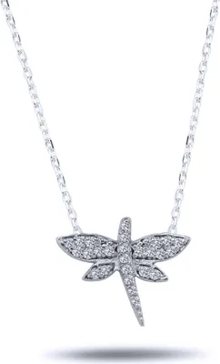 Produktbild von 0,15 Carat Diamant Libelle Anhänger Halskette 14 Karat Weißgold
