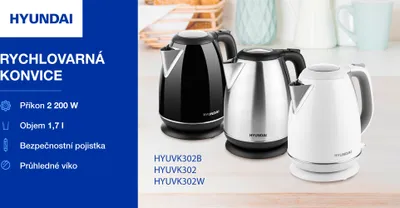 Produktbild von HYUNDAI Edelstahl-Wasserkocher VK 302 B mit 1,7 Liter Volumen und 2200 Watt  HYUVK302B