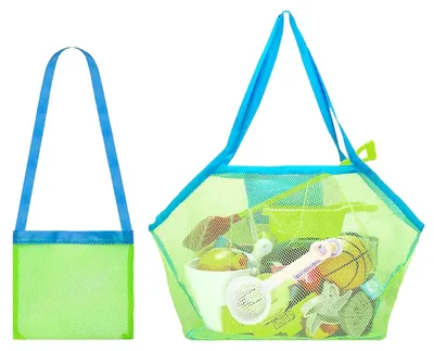 Image de Sac de plage en filet, lot de 2, avec sac en filet pour les jouets de plage. Sac de rangement pliable pour la plage, la piscine et le linge, de couleur verte