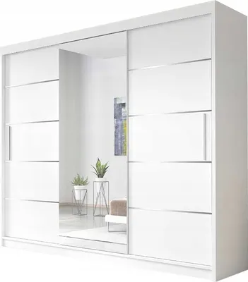 Produktbild von Easy4You Astra Weiß Schiebetürenschrank Kleiderschrank 233x218x61 cm mit Spiegel - Schlafzimmermöbel, Aufbewahrung – Mehrzweckschrank mit 2 Kleiderstangen