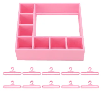 Productafbeelding van Poppenkledingkast, kast met 10 kledinghangers, accessoires, presentatiebox, poppen, kledingopbergkast, roze